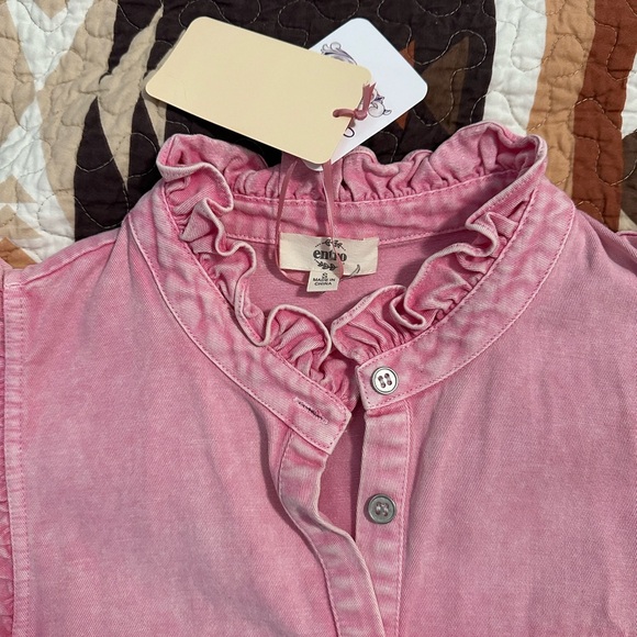 Pink Denim Ruffle Top NWT - Picture 4 of 6